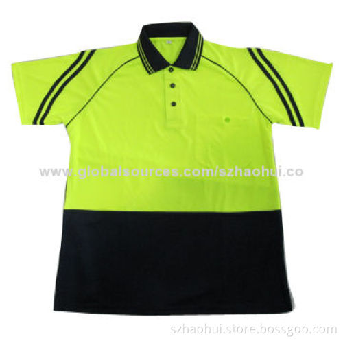 Polo Shirt with Contrast Panel, Fluorescent Work Uniform for Safety Wear